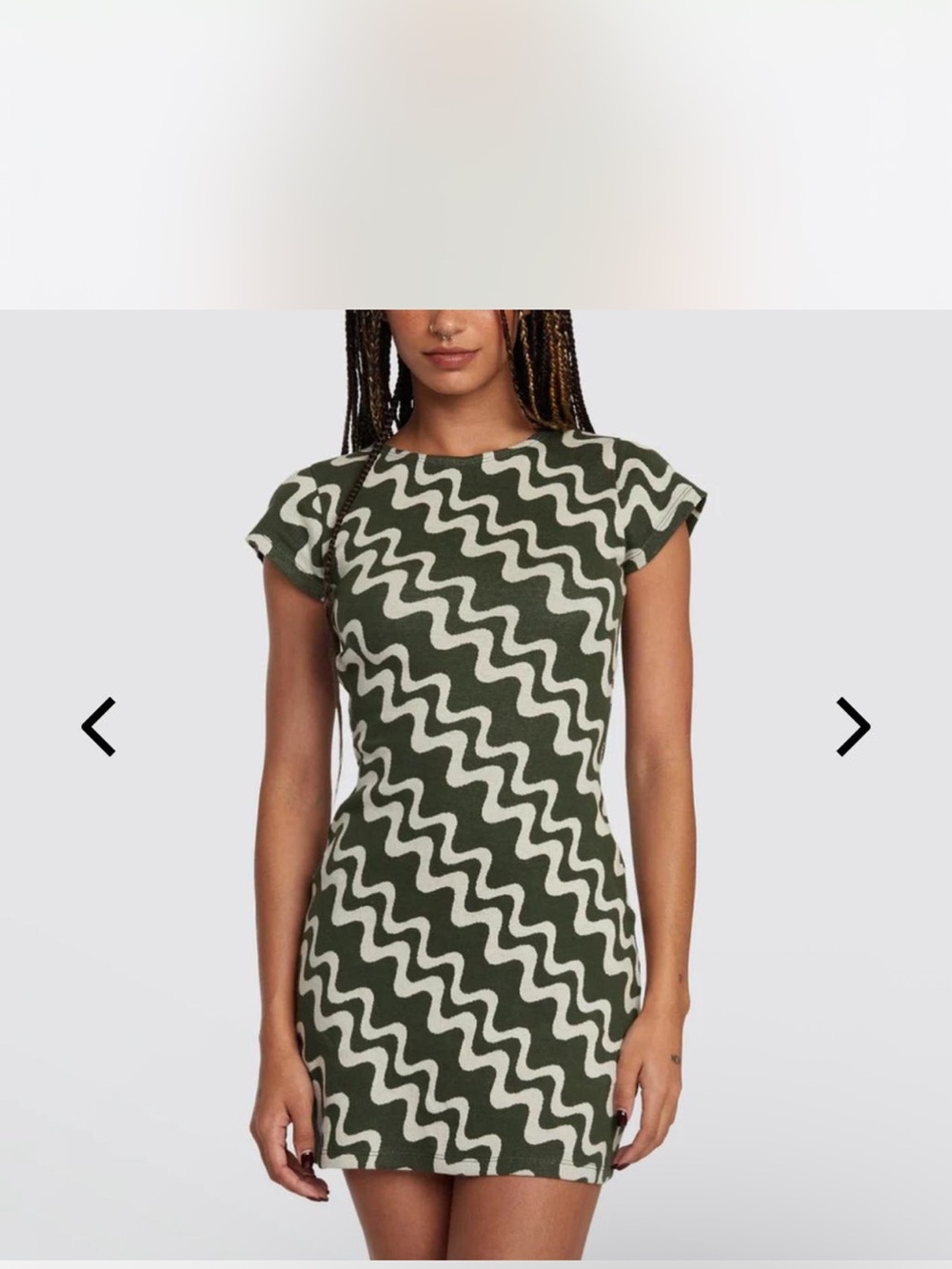 RVCA Olive Green & Cream Wavy Pattern Mini Dress
